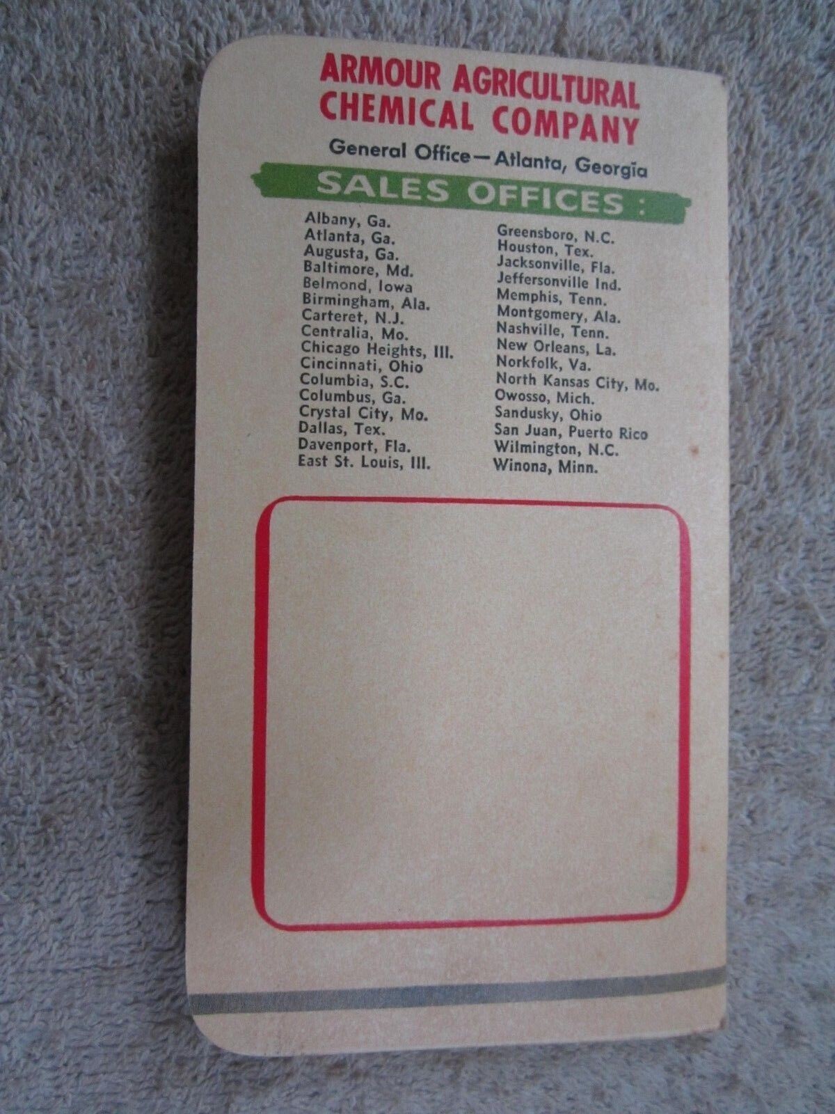 1963 ARMOUR FERTILIZERS, POCKET NOTEBOOK