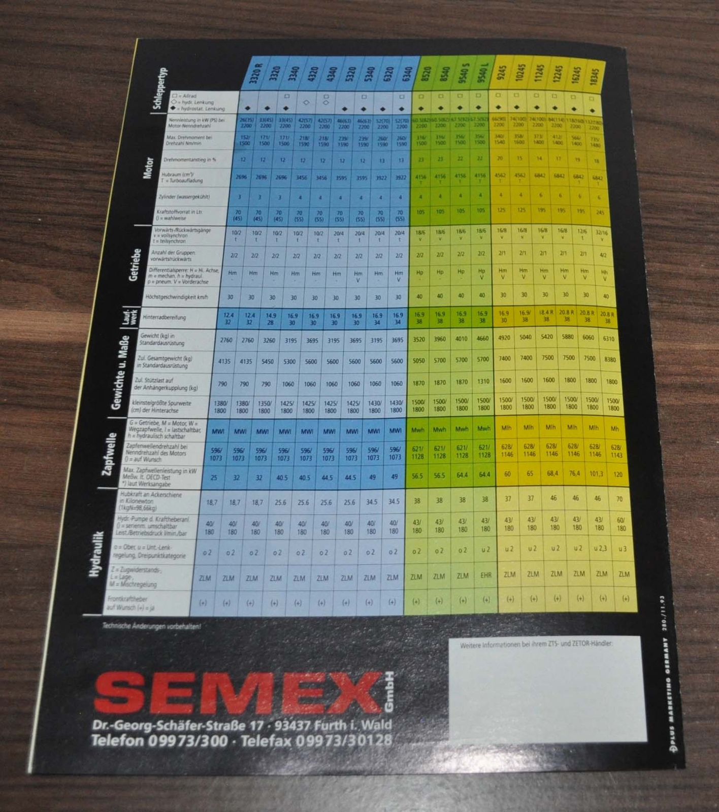 Zetor Model Range Semex Tractor Specification Brochure Prospekt