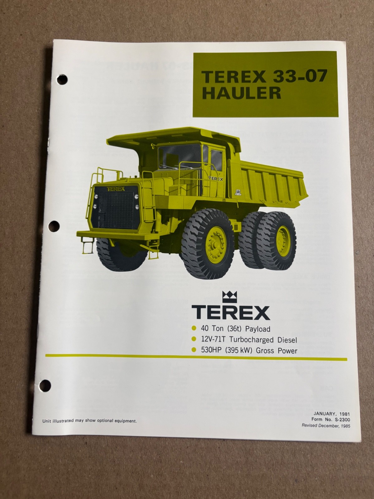 Vintage Terex 33-07 Dump Truck Specifications Sales Brochure