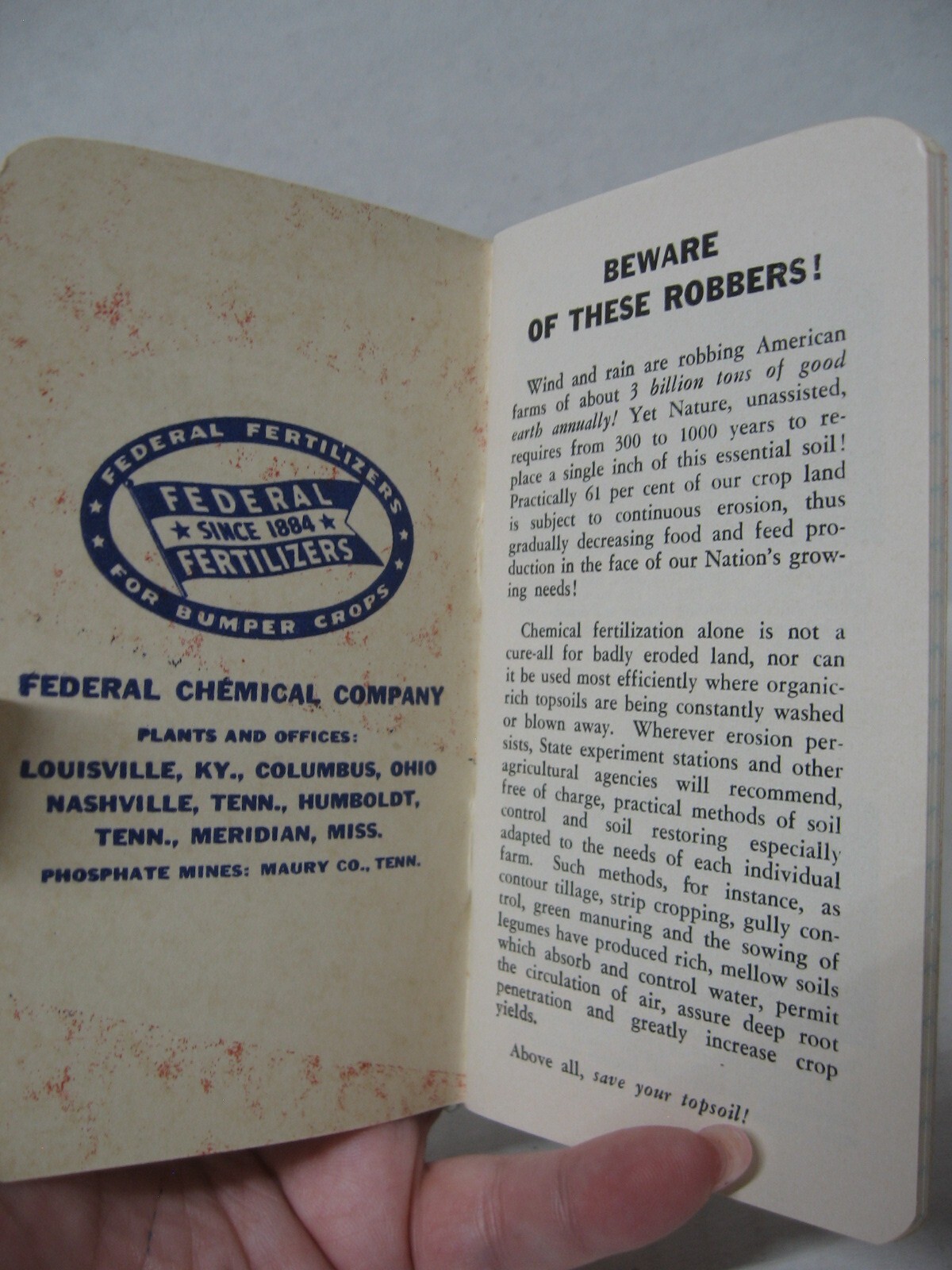 Vintage Federal Fertilizers Memo Note Book