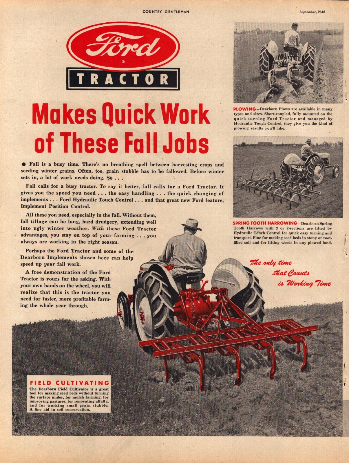 1948 Ford Tractor Farm Implements Dearborn Michigan 40&rsquo;s Vintage 2-Page Print Ad
