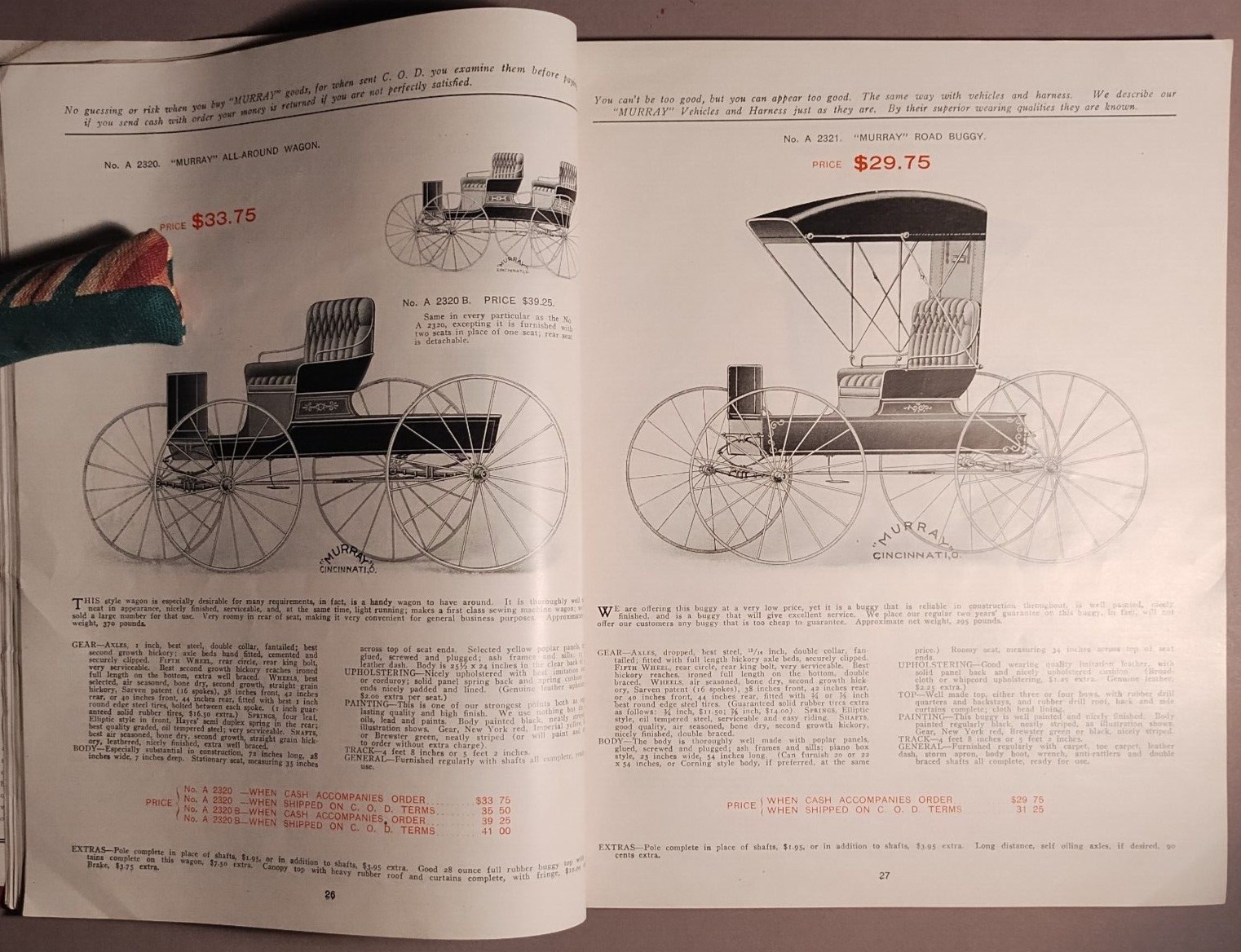 1906 Murray Carriage Buggy Delivery Wagon Cincinnati OH Catalog Original B1-17