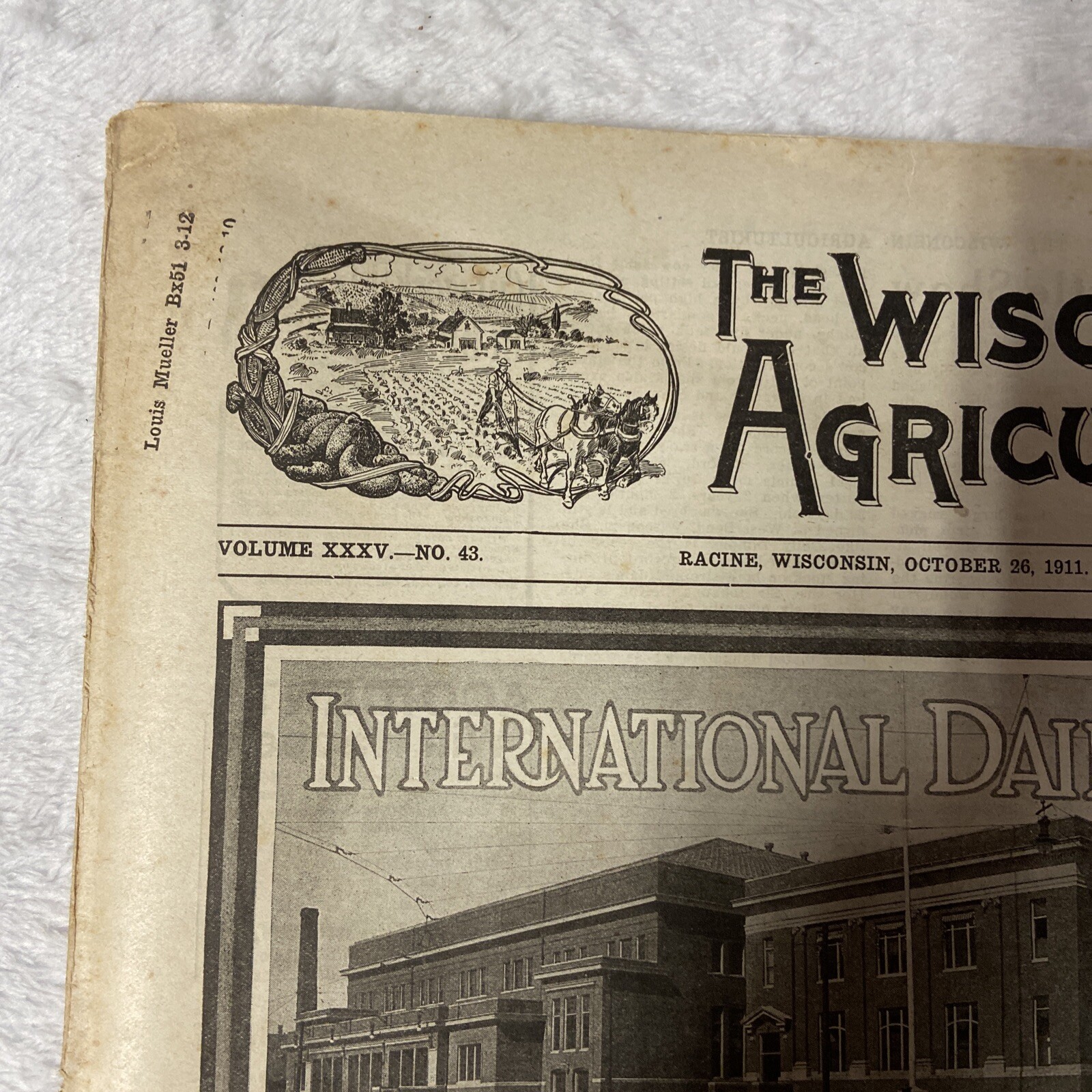 The Wisconsin Agriculturist OCT 1911 • Volume XXXV No. 43 Full Newspaper with Ad
