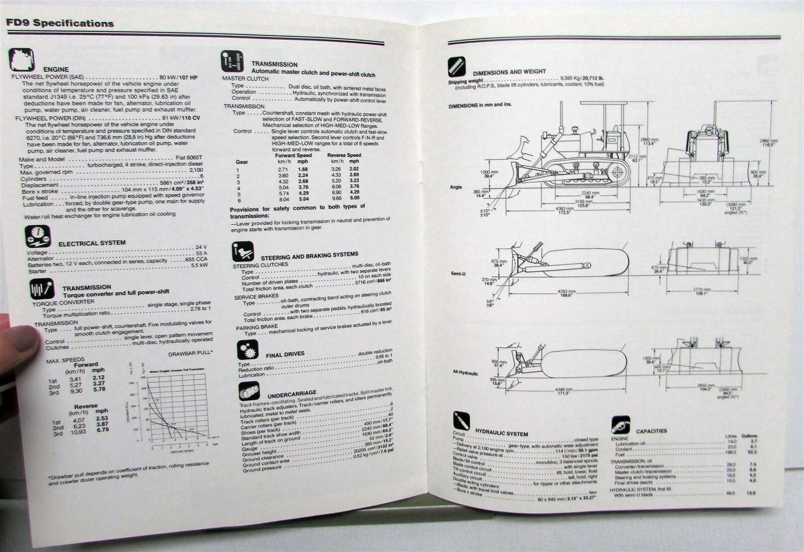 1990 Fiat Allis FD9 Crawler Dozer Specifications Construction Sale Brochure