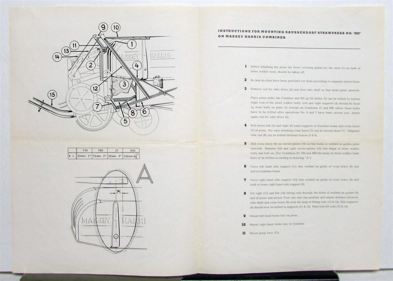 1953 Massey Harris Strawpress #653 Combines Specs Agricultural Sales Folder