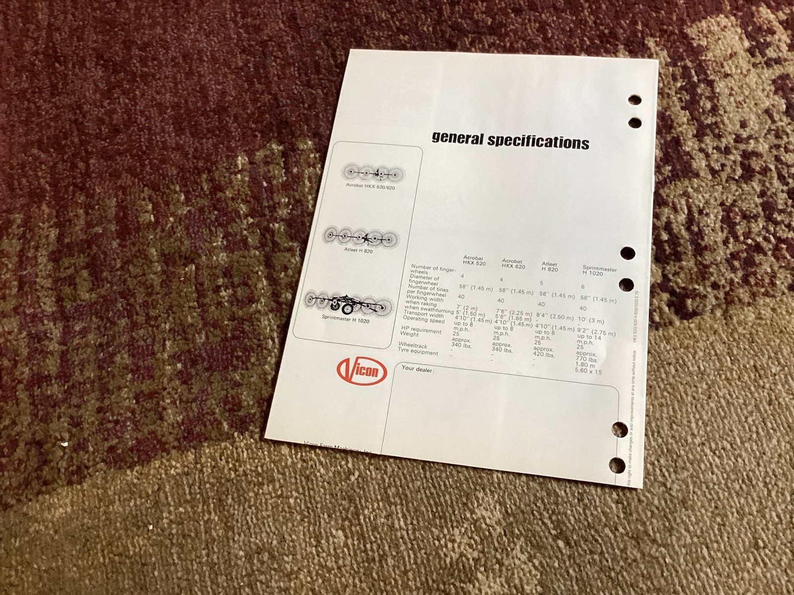 (5) 1975-6 Vicon Brochures – Rake, Harrow, Chisel Plow, Spreader