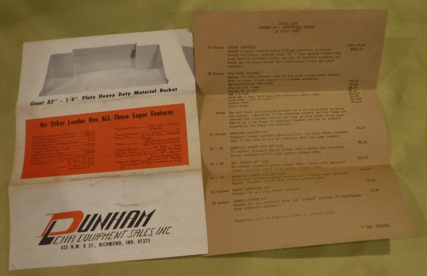 DUNHAM HYDRAULIC LOADERS 1966 FARMER AG DUNHAM-LEHR EQUIPMENT SALES