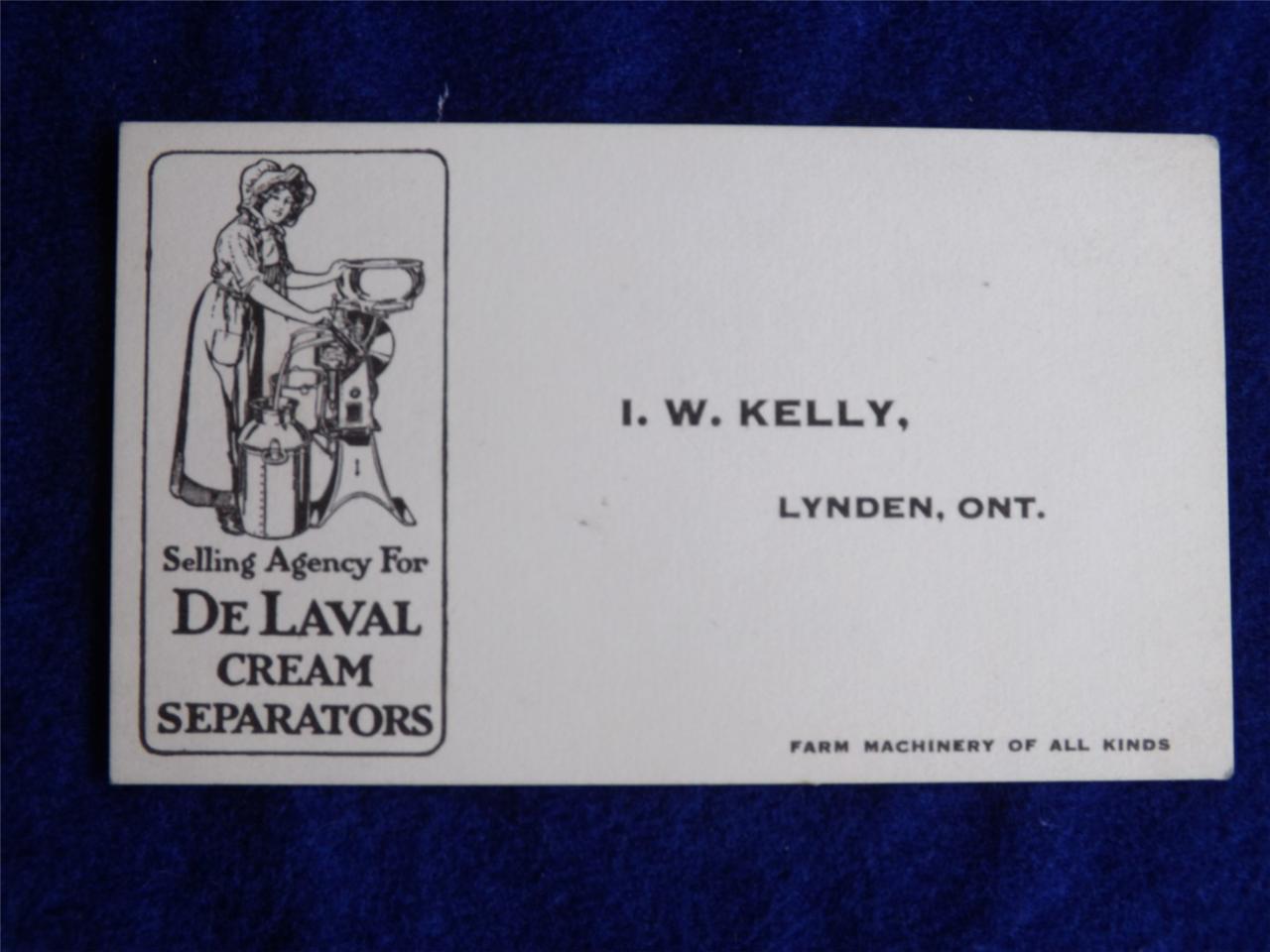BUSINESS CARD AGENCY FOR DELAVAL CREAM SEPARATORS FARM MACHINERY LYNDEN CANADA