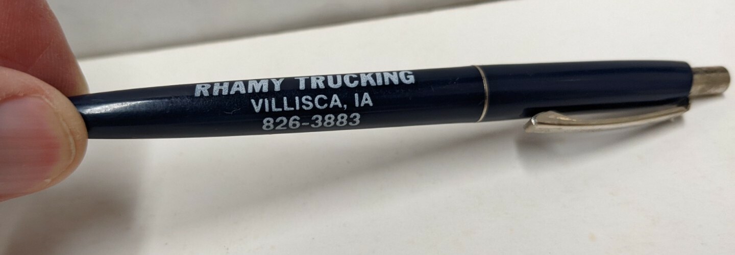Vintage Rhamy Trucking Villisca Iowa IA Advertising Pen