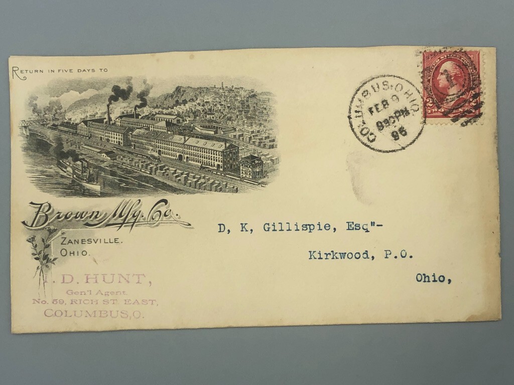 1896 BROWN Mfg WAGONS Plow FARM Illustrated Postal Cover Letterhead Advertising