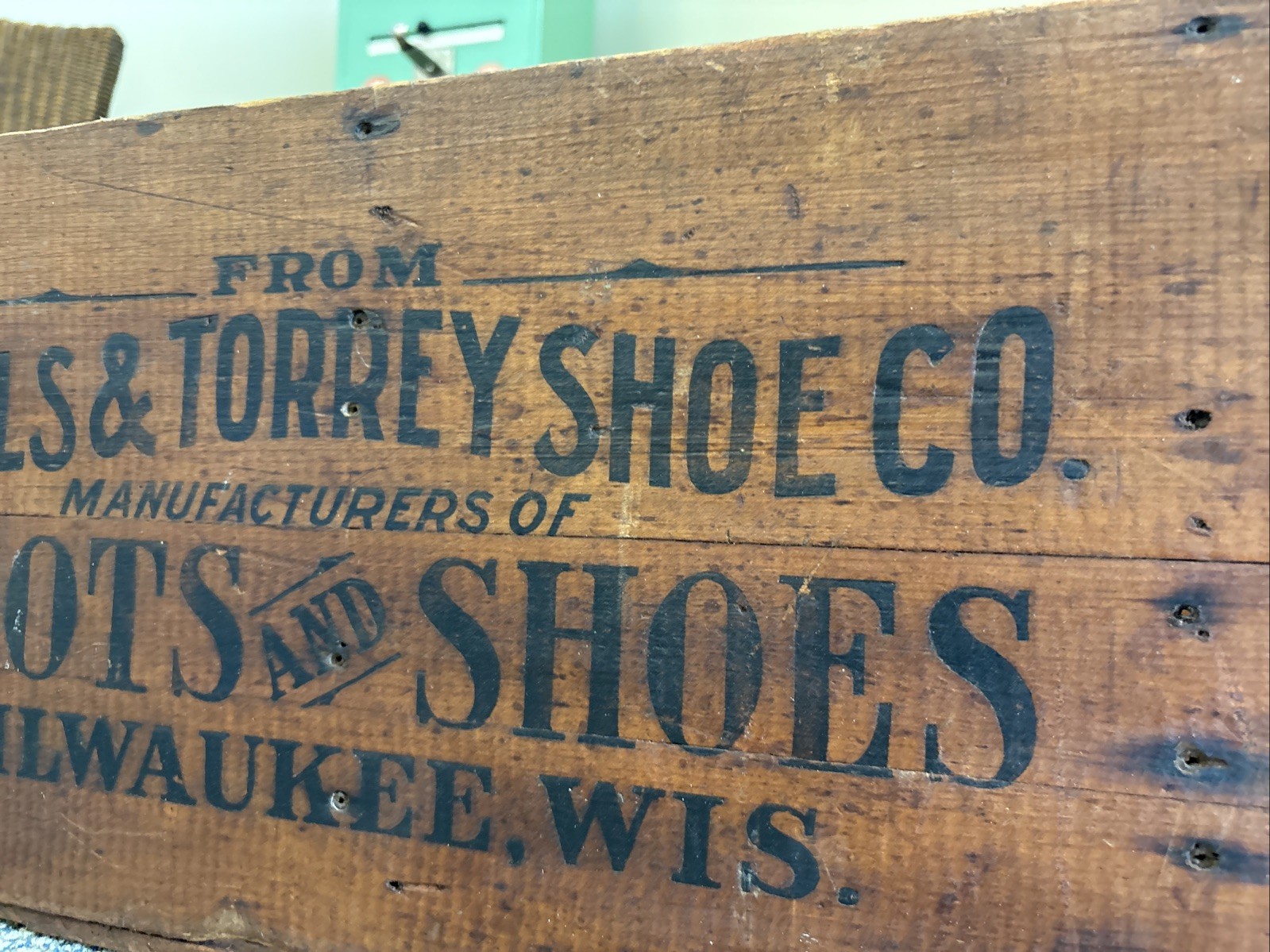XL Antique Wooden Crate Beals & Torrey Shoe Co. Milwaukee Wisconsin Boot Box