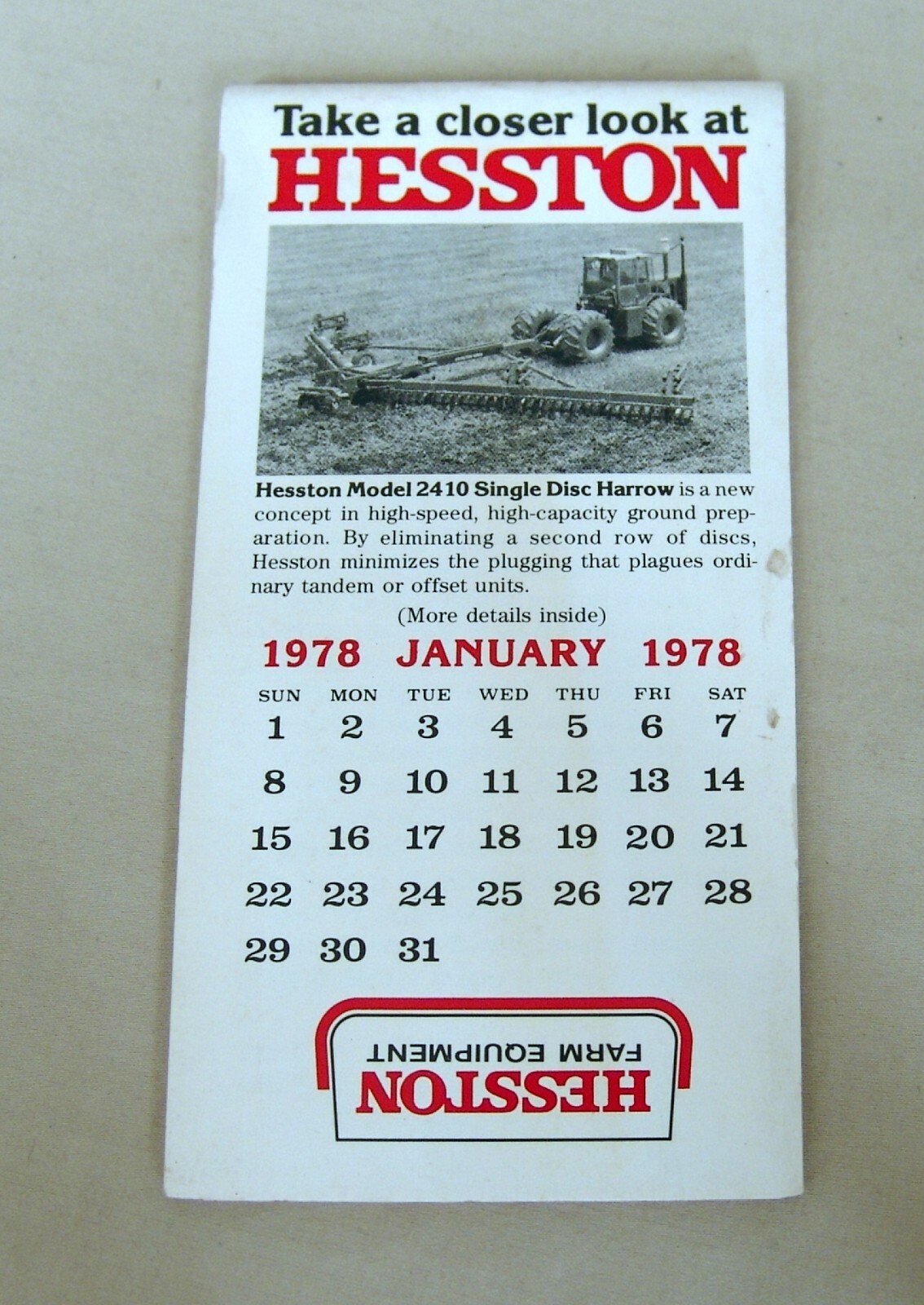 Vintage Hesston Corporation January 1978 Pocket Note Pad – UNUSED!