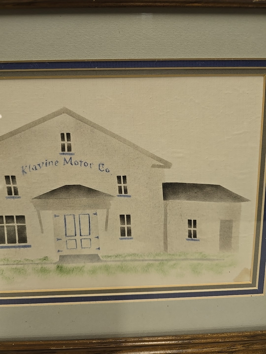 Vintage Klavine Motor Co Geneseo IL Textile Shop Painting Framed New Idea Dealer