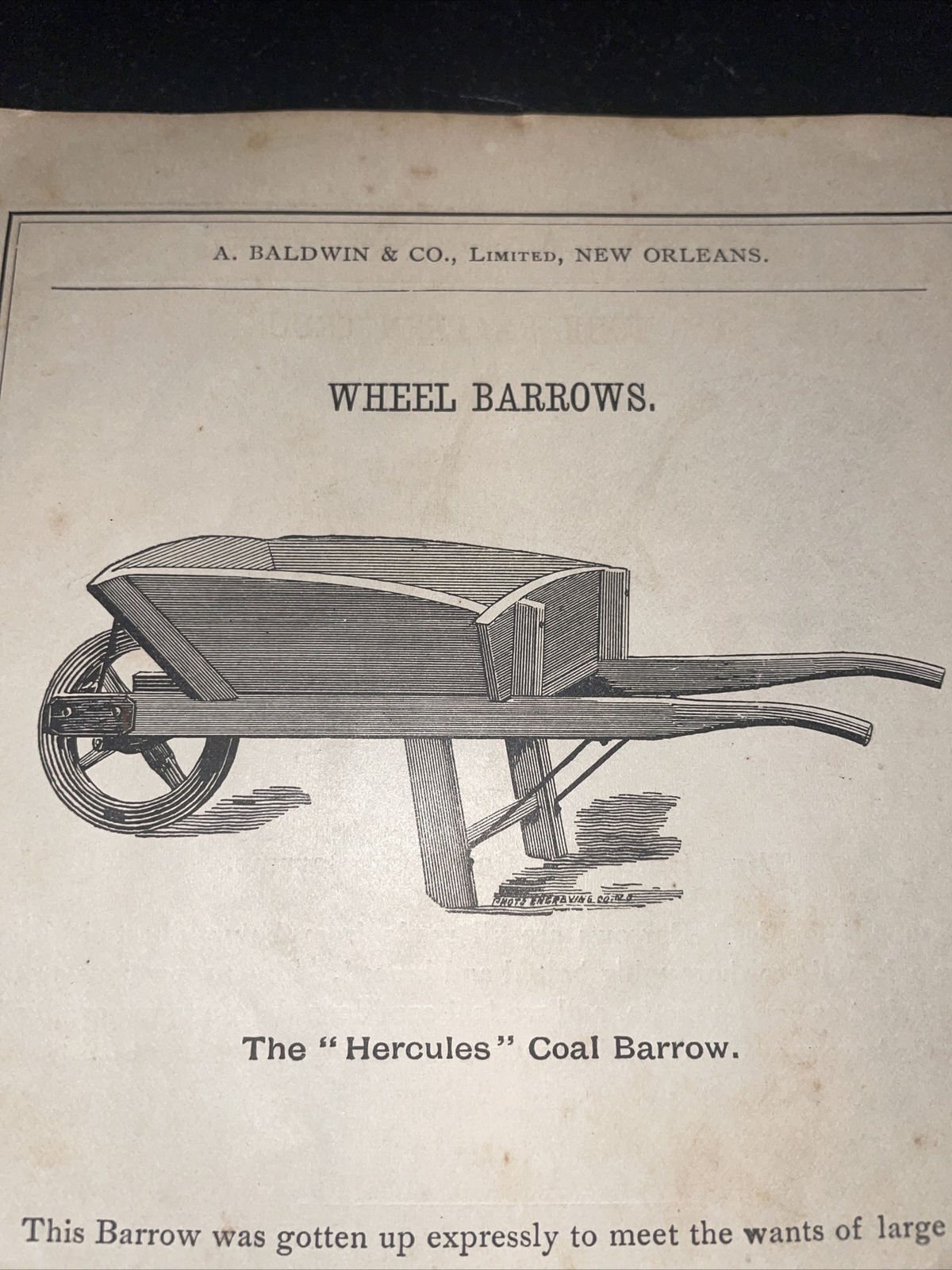 1891 Baldwin – Hercules Wheel Barrow – Farm Advertising – New Orleans