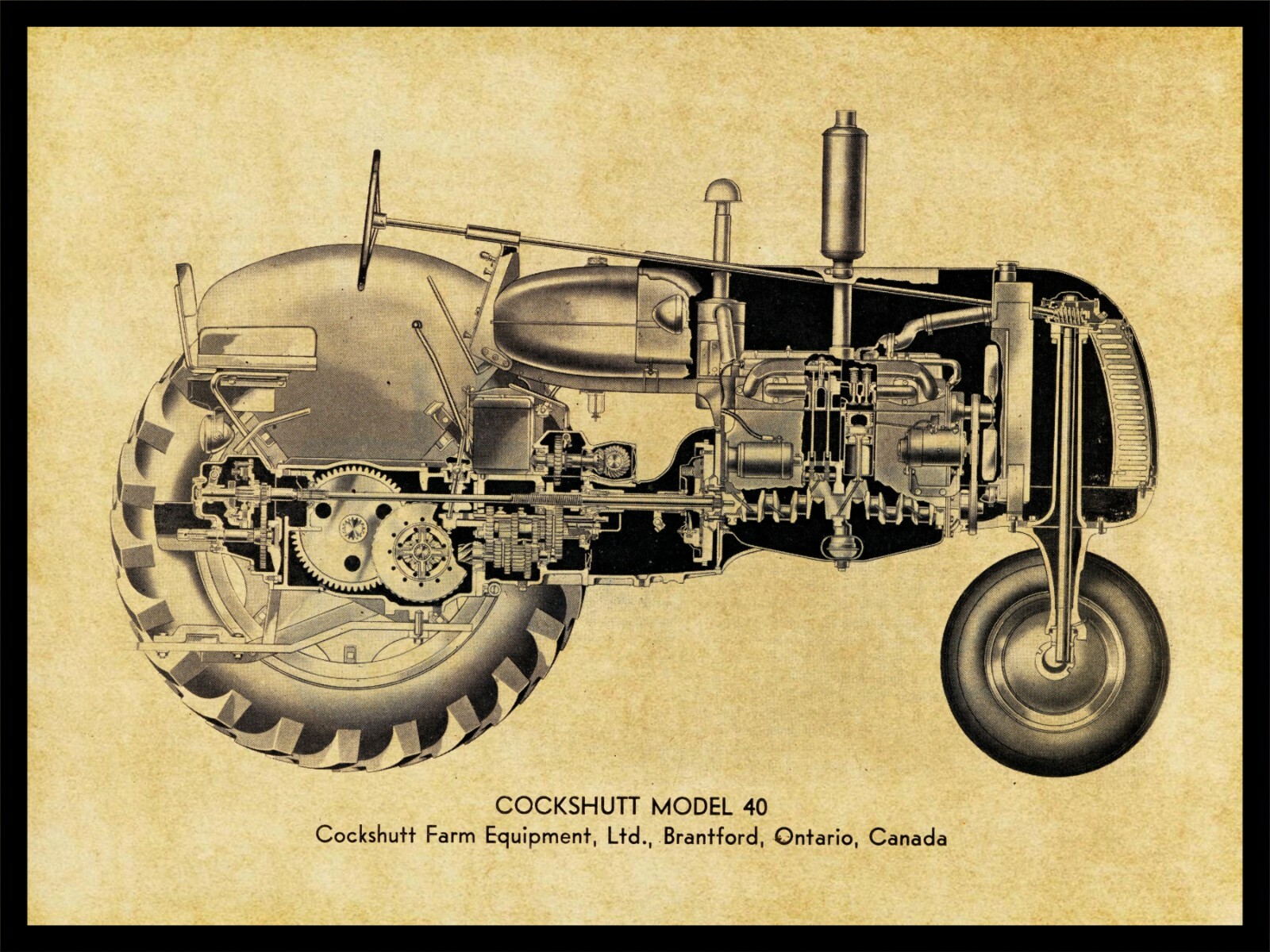 Cockshutt Tractors NEW Metal Sign: Model 40 Row Crop Schematic Cutaway View