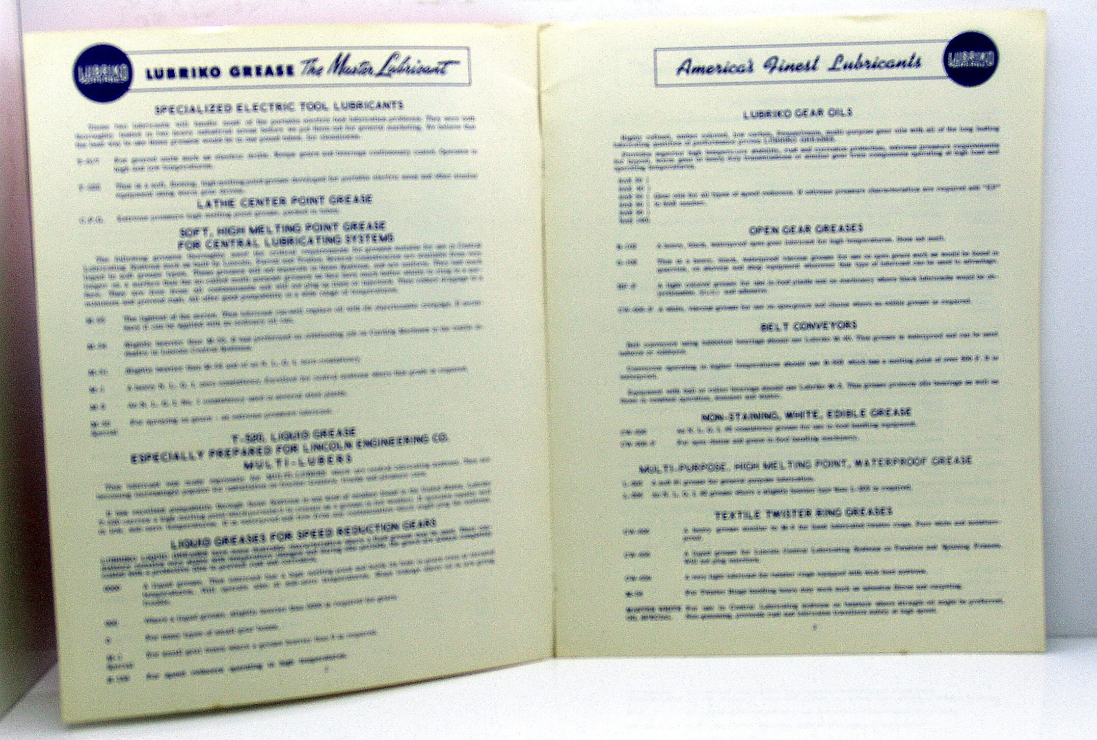 Vintage Lubriko Greases Advertising Brochure! Circa 1950&rsquo;s! – NO RESERVE!
