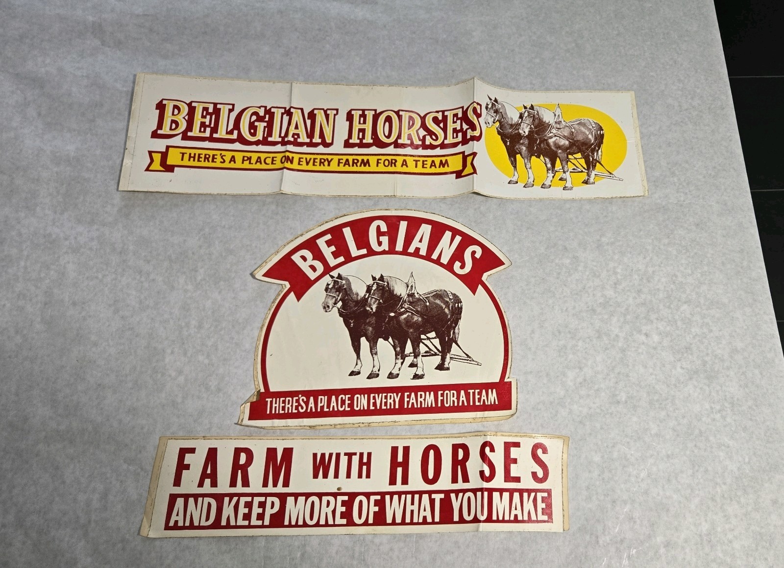 Vintage Lot 3 BELGIAN HORSES Advertising Sticker Place On Every Farm For A Team