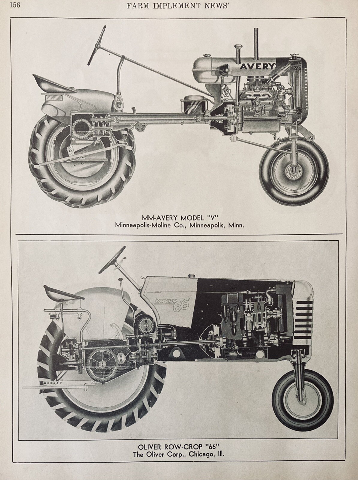 1953 AD.(XH21)~MINNEAPOLIS-MOLINE, IH, OLIVER TRACTOR CROSS-SECTION VIEWS