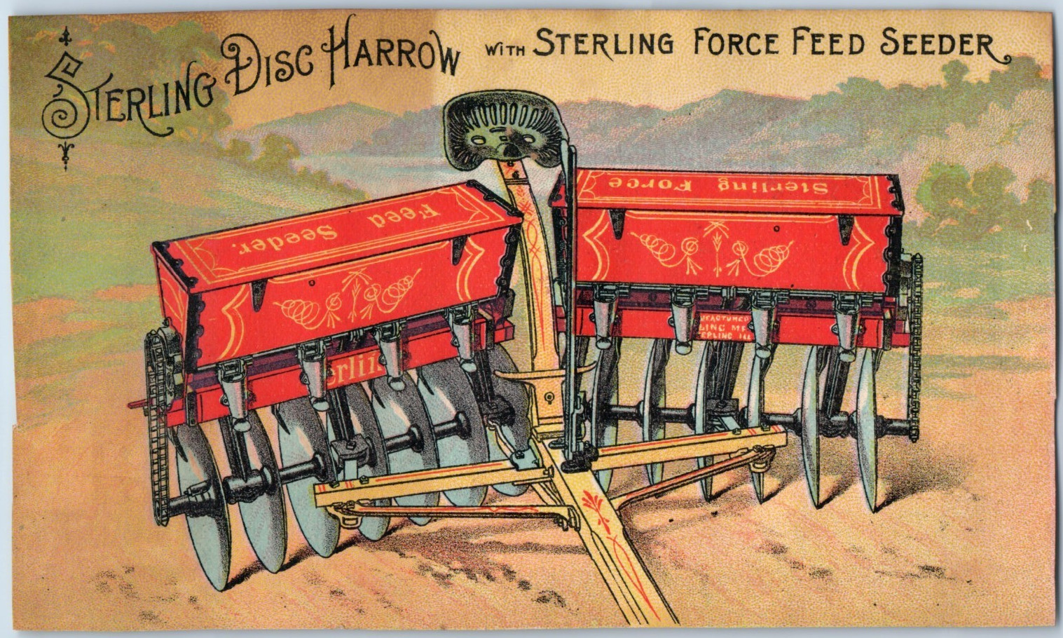 1880s Sterling Force Feed Seeder Disk Harrow Scrap Card Lot of 2 F148