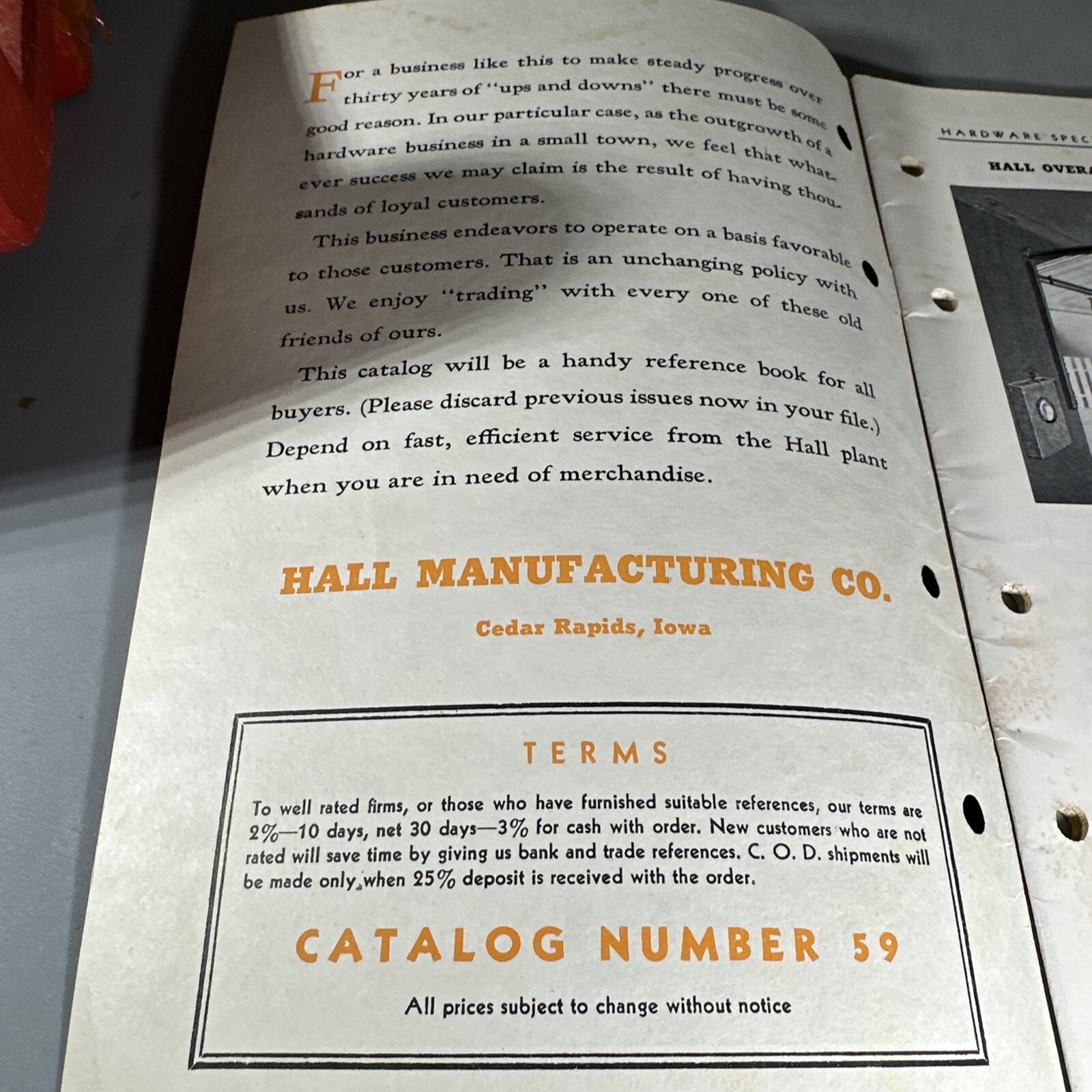 1936 Specialty catalog HALL MANUFACTURING COMPANY Cedar Rapids IOWA agricultural