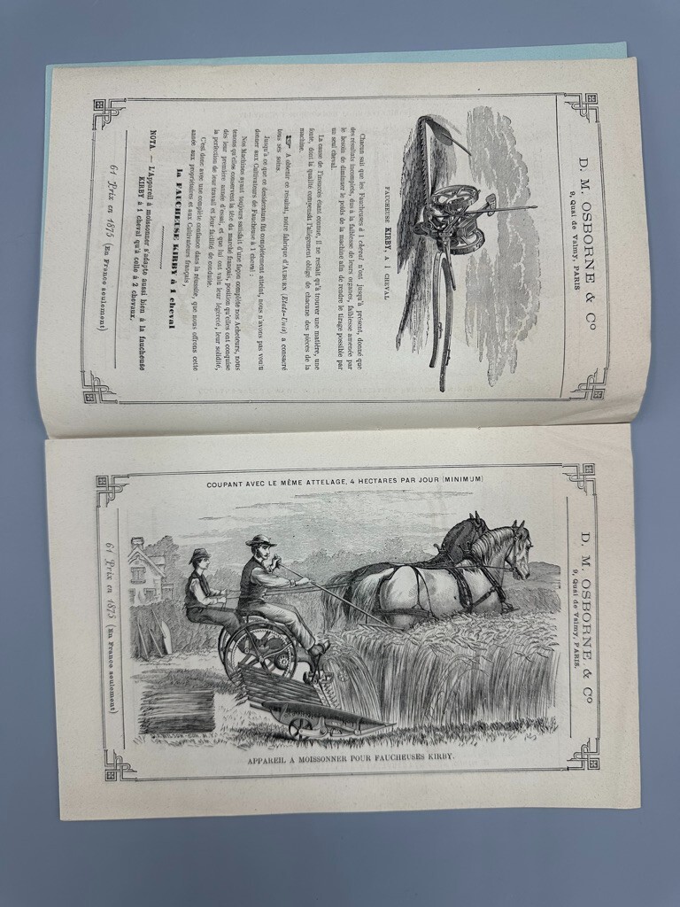 1876 DM OSBORNE Farm MOWER Harvester ADVERTISING French Catalog Antque AUBURN NY