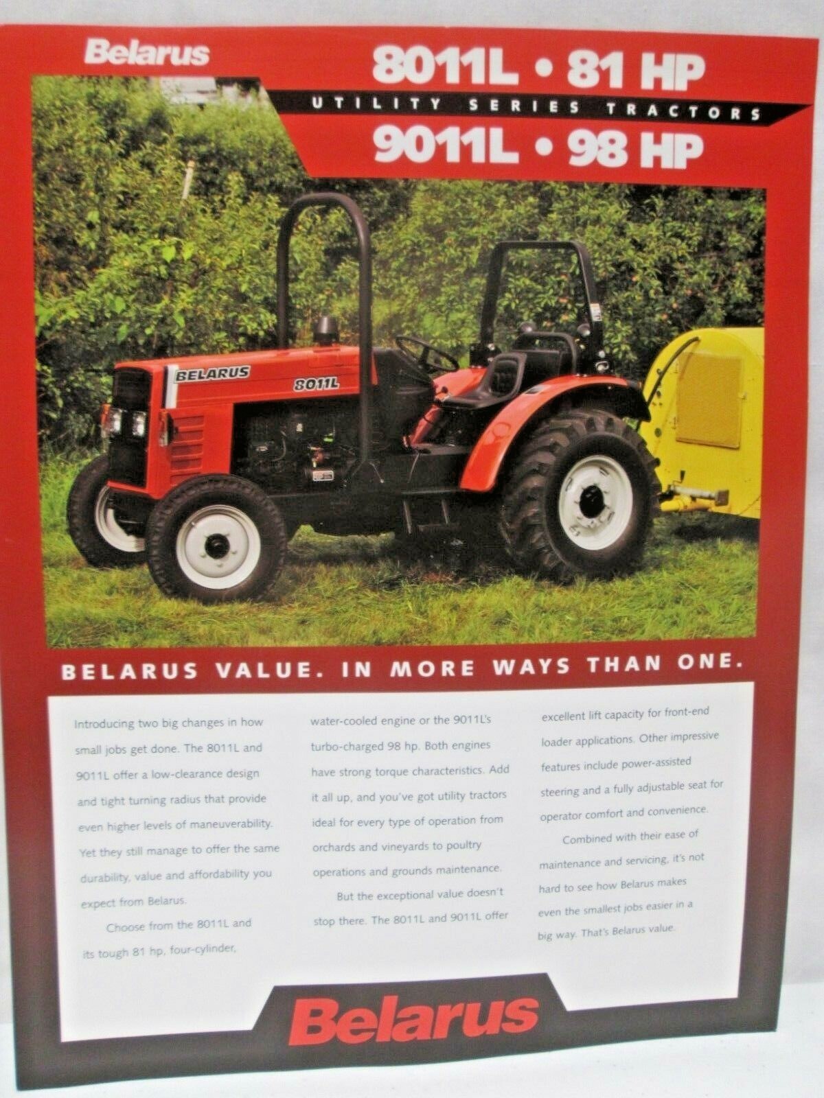 Belarus Utility Series Tractor 8011L 81 HP 9011L 98 Brochure Specifications 1996