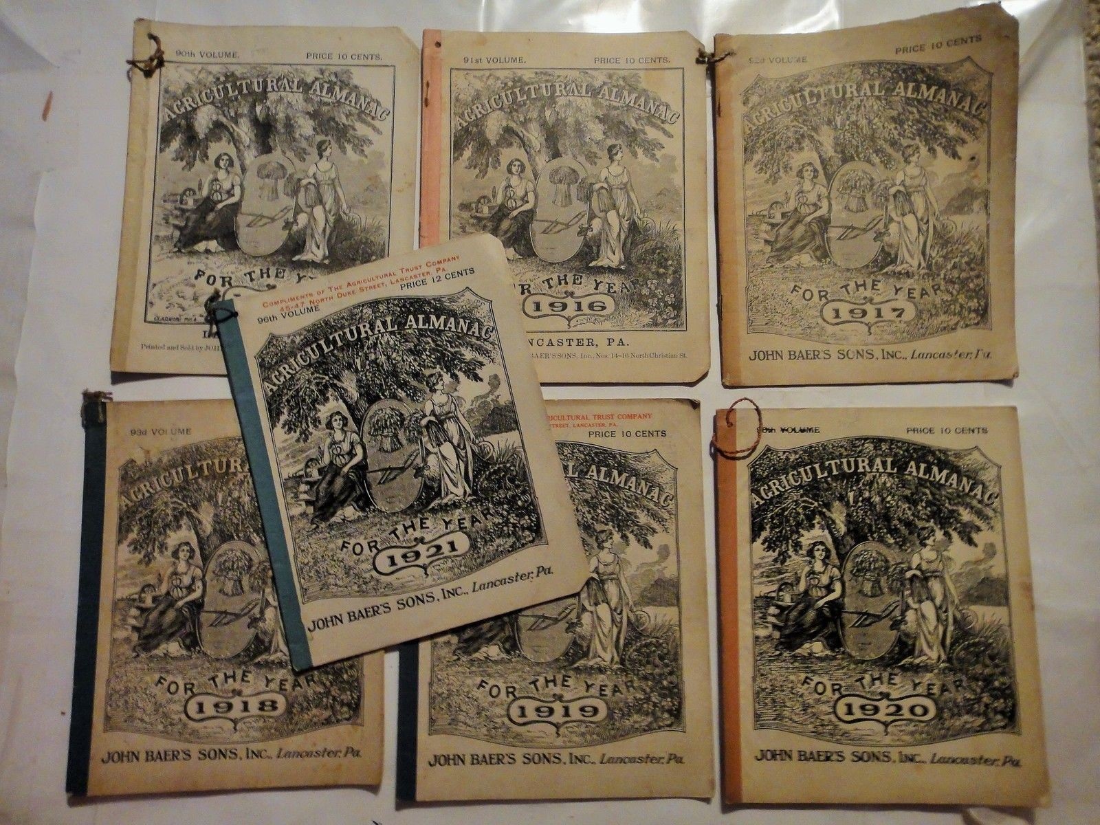 1905-1921 antique LOT of 19 AGRICULTURAL ALMANACs lancaster pa farmer