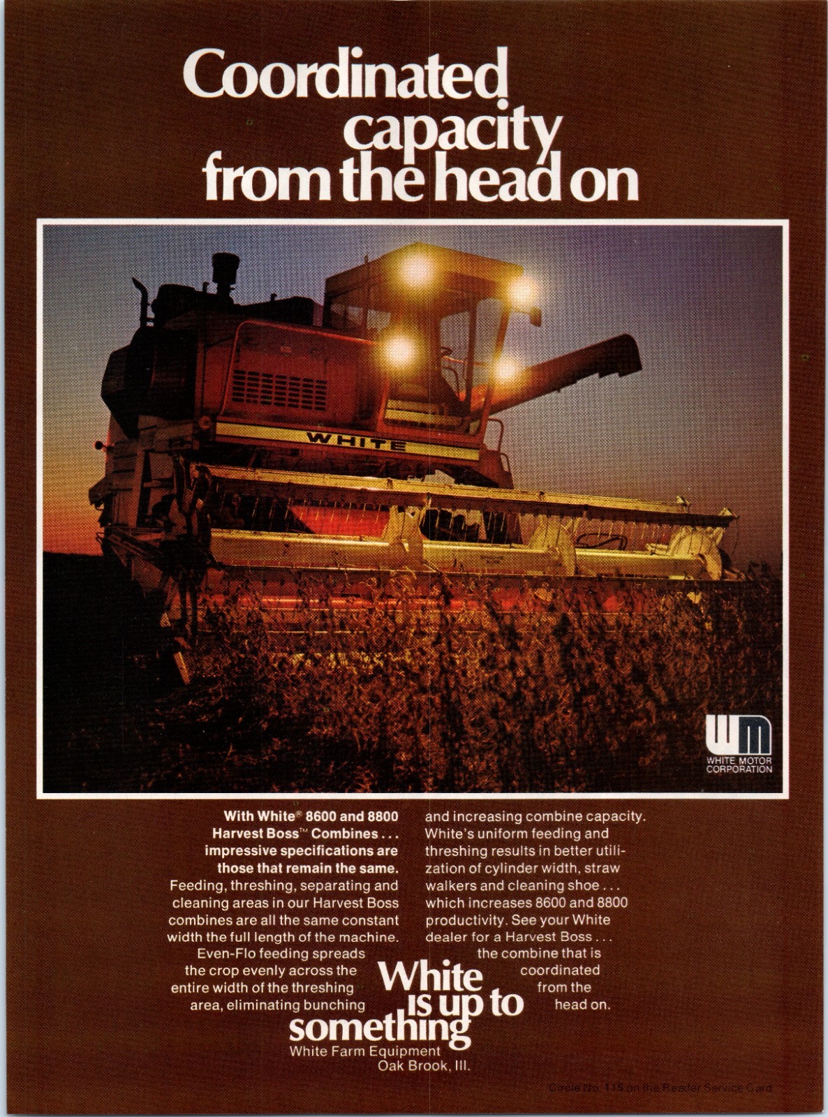 1976 White Farm Equipment 8600 8800 Harvest Boss Combine Vintage 70&rsquo;s Print Ad