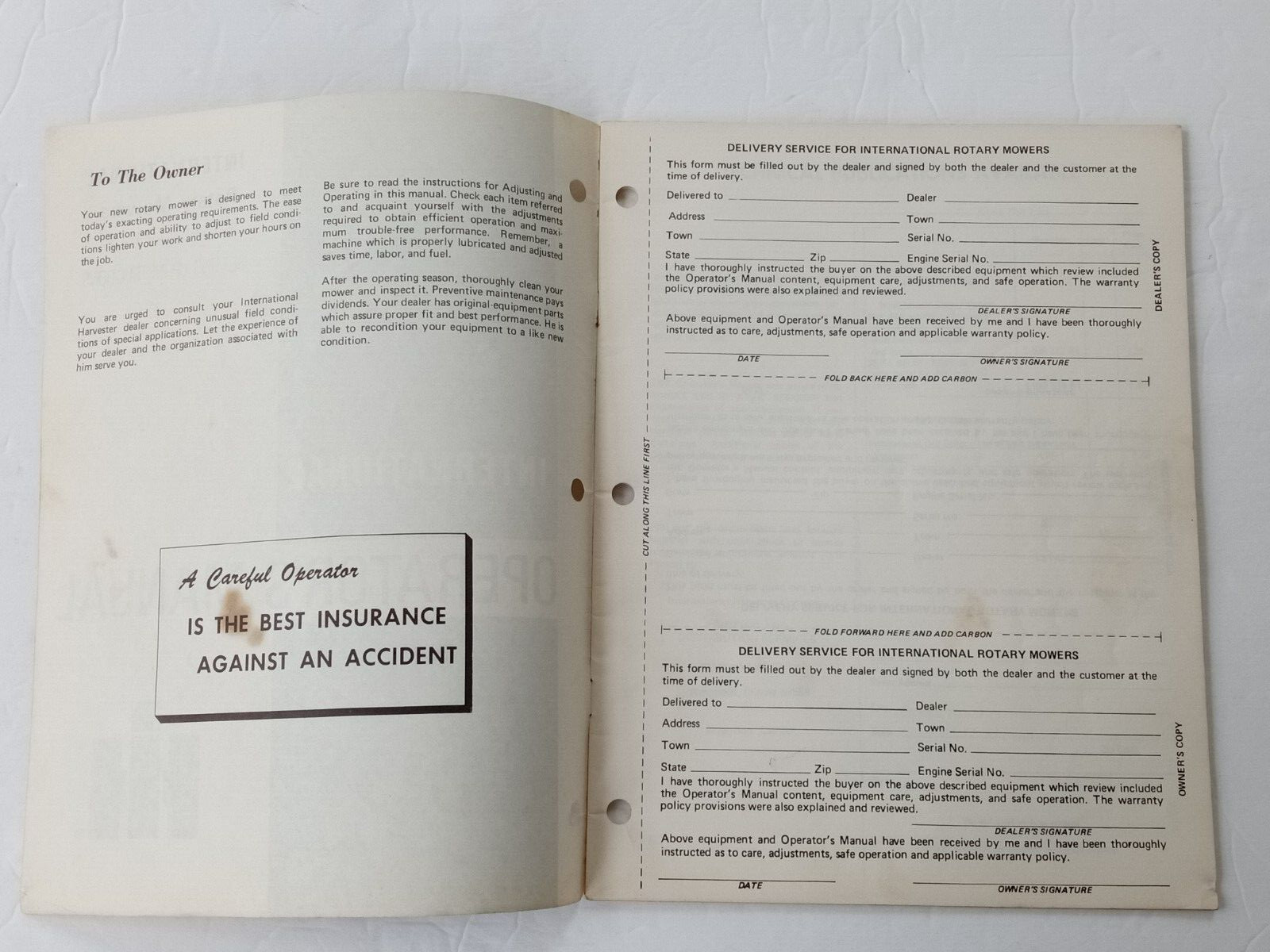 International Harvester Rotary Mowers 38A 44A 50A 3 Spindle Operator&rsquo;s Manual