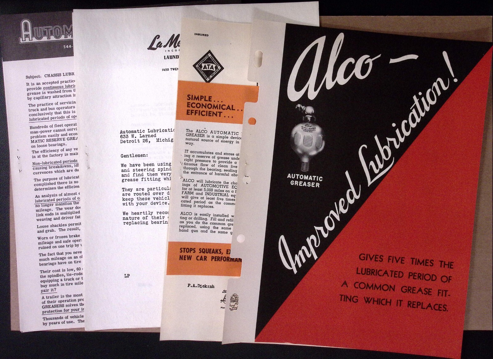 1953 Alco Grease Accumulator Brochure LOT Improved Lubrication Co Detroit MI