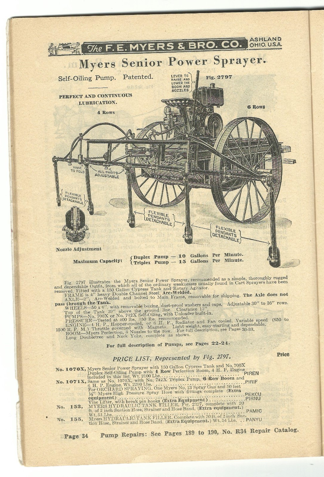 1934 Catalog FE Myers Hand & Power Spray Pumps Ashland OH Farm Power Washer