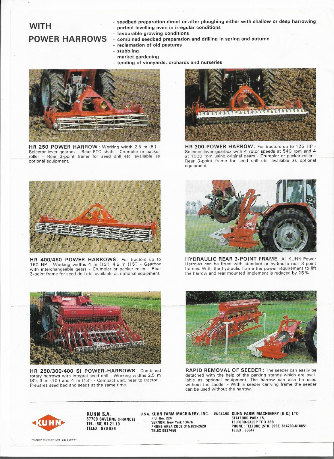 Original Kuhn Cultivation Euipment Power Tillers Harrows Sales Brochure # 2832GB