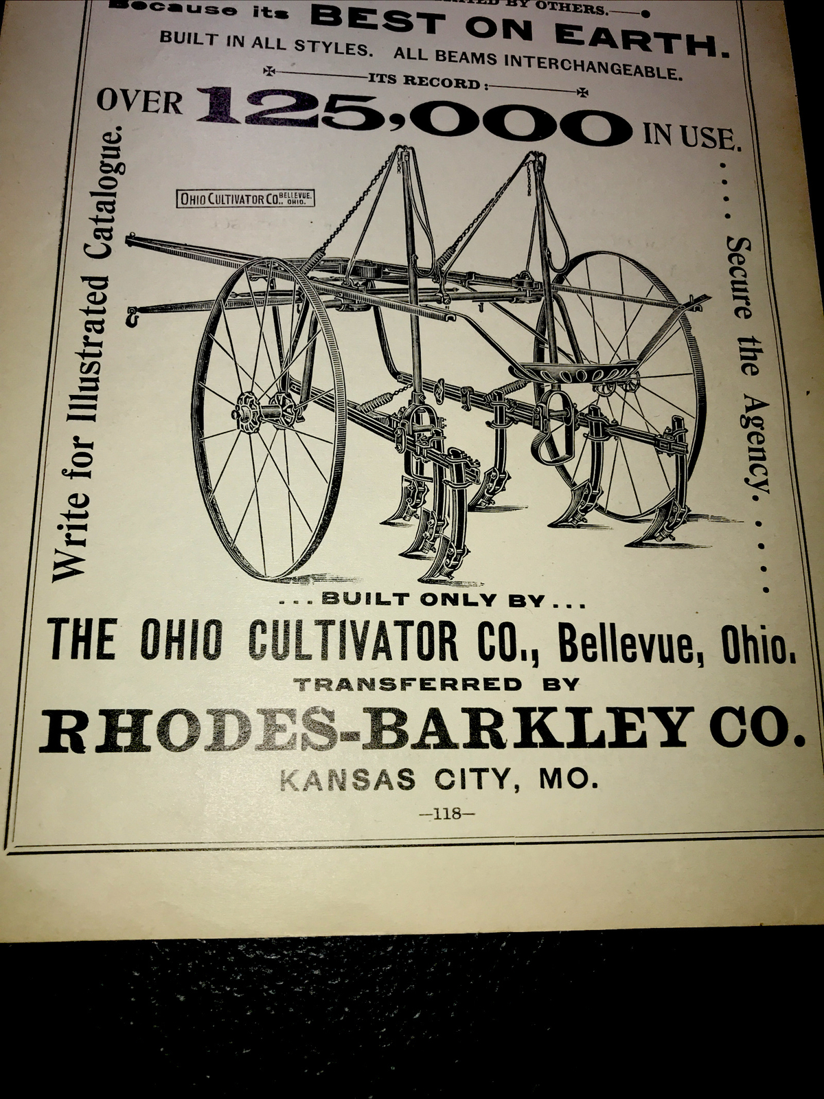 1898 Ohio Cultivator Farm Advertising – Bellevue – Ohio & Kansas City Missouri