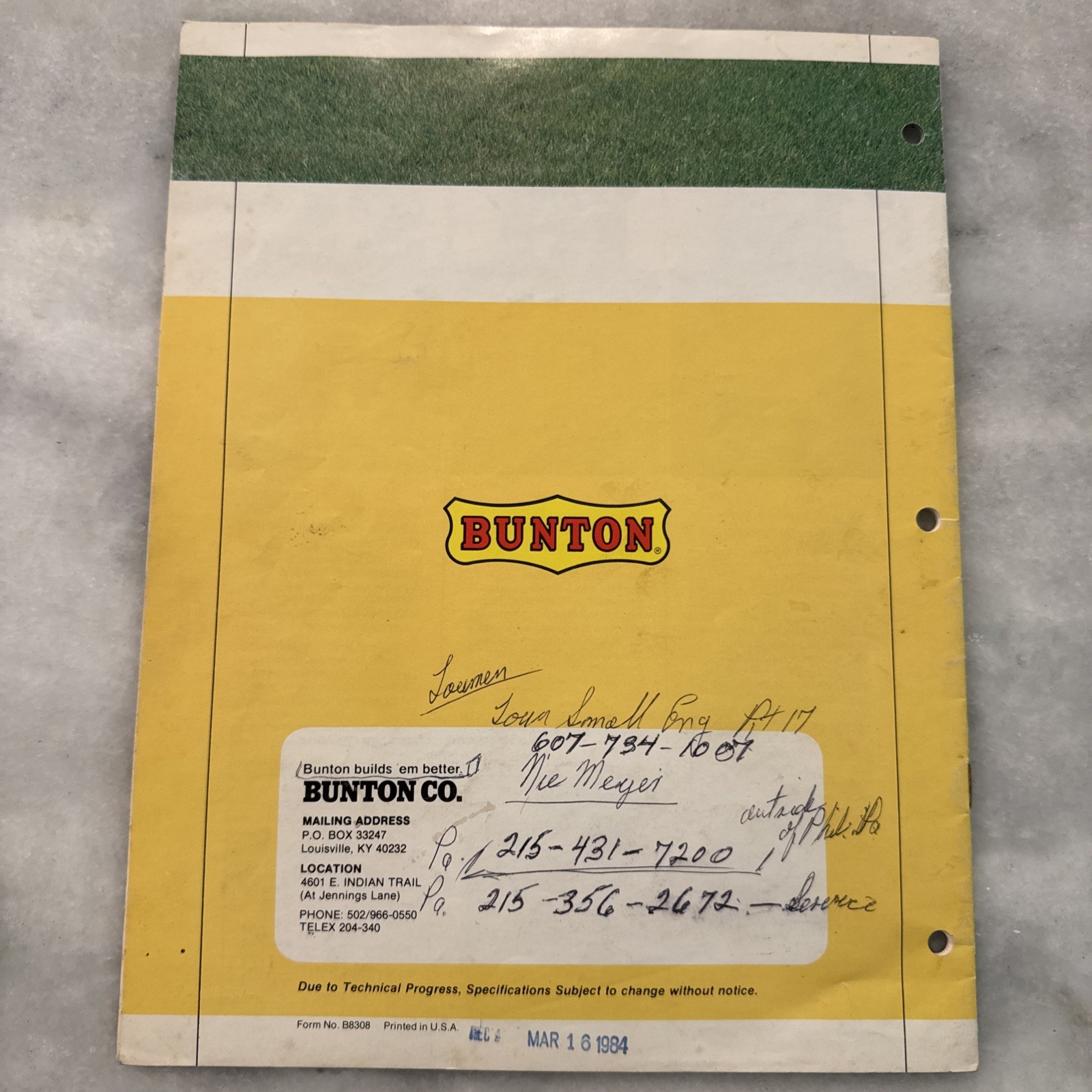 Two Bunton Lawn & Garden Commerical Mower Brochures Lawn Yellow Green 61, 52, 36