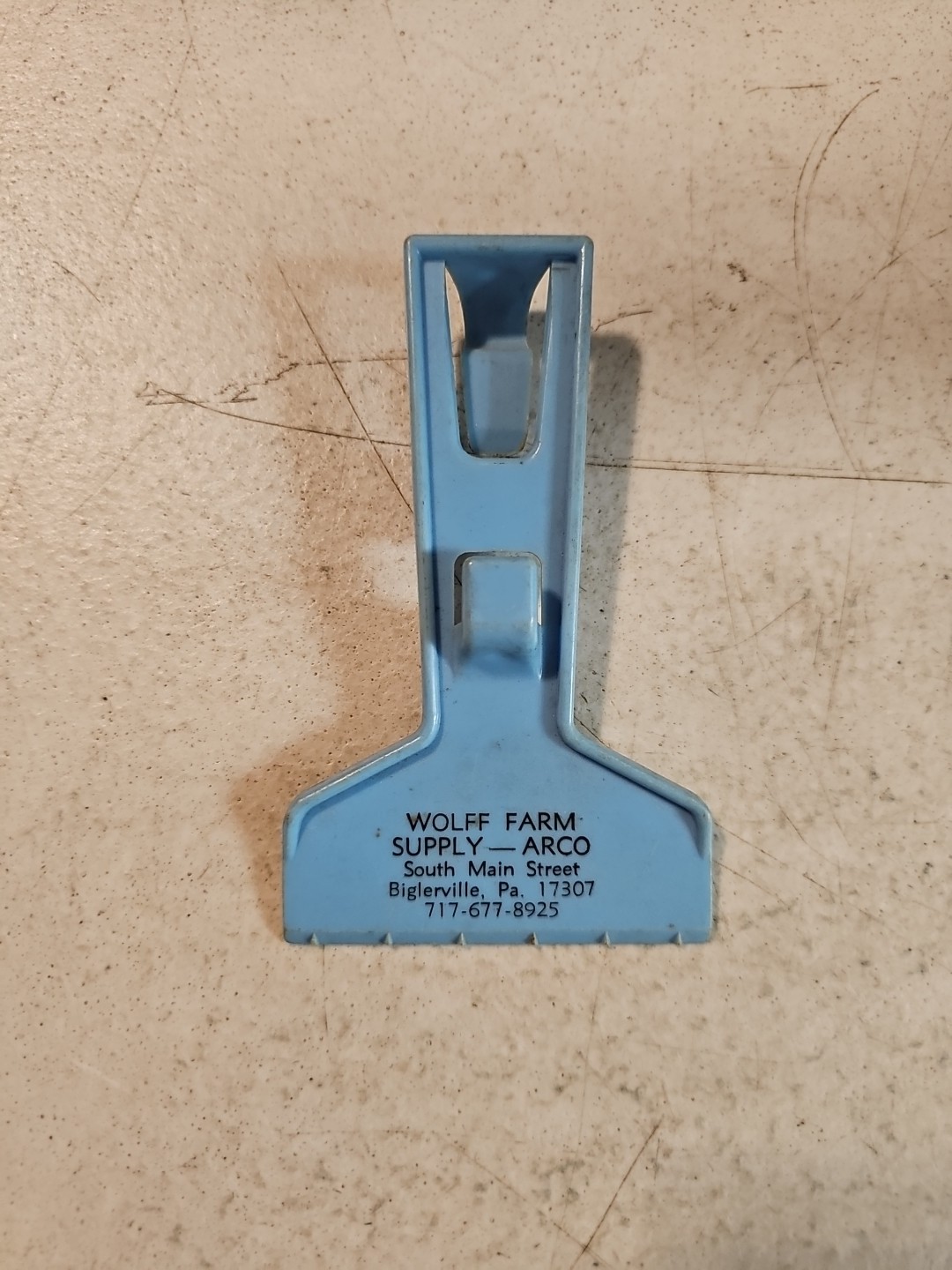 Vintage Wolff Farm Supply Plastic Advertising Ice Scraper. Biglerville, PA