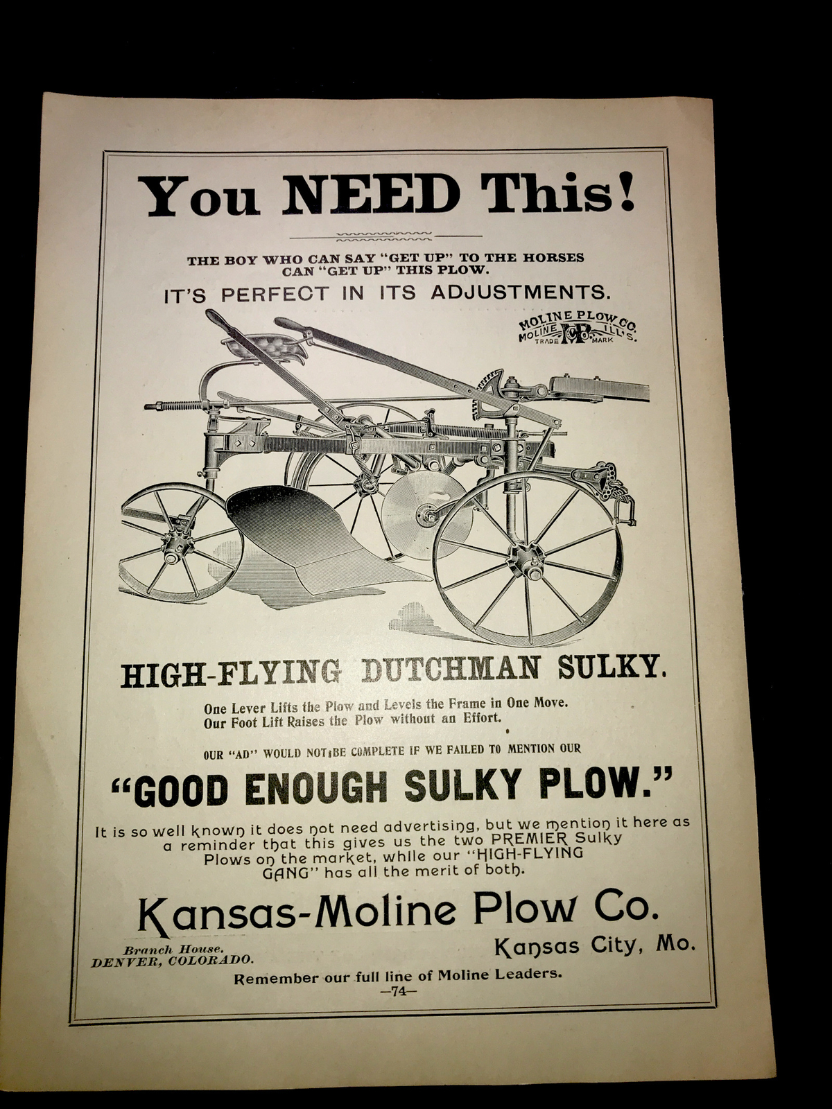 1898 Kansas Moline Plow Co. Farm Advertising – Kansas City – Missouri