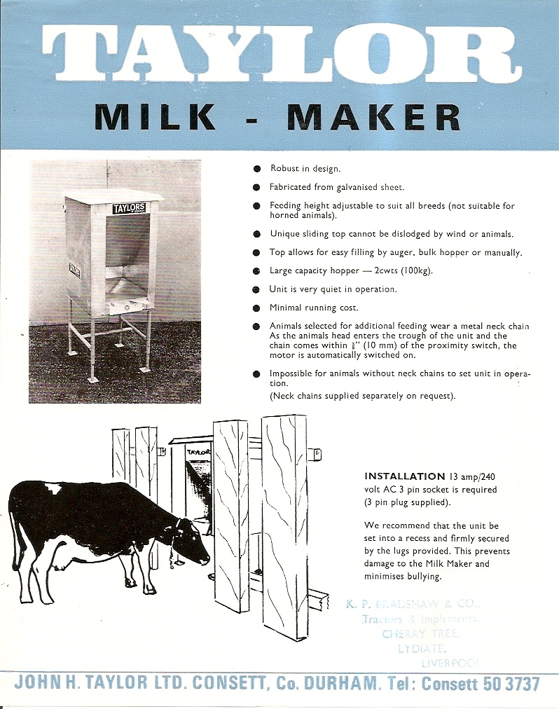 Farm Equipment Brochure – Taylor – Milk-Maker Feeder for Cattle Cow (F3694)