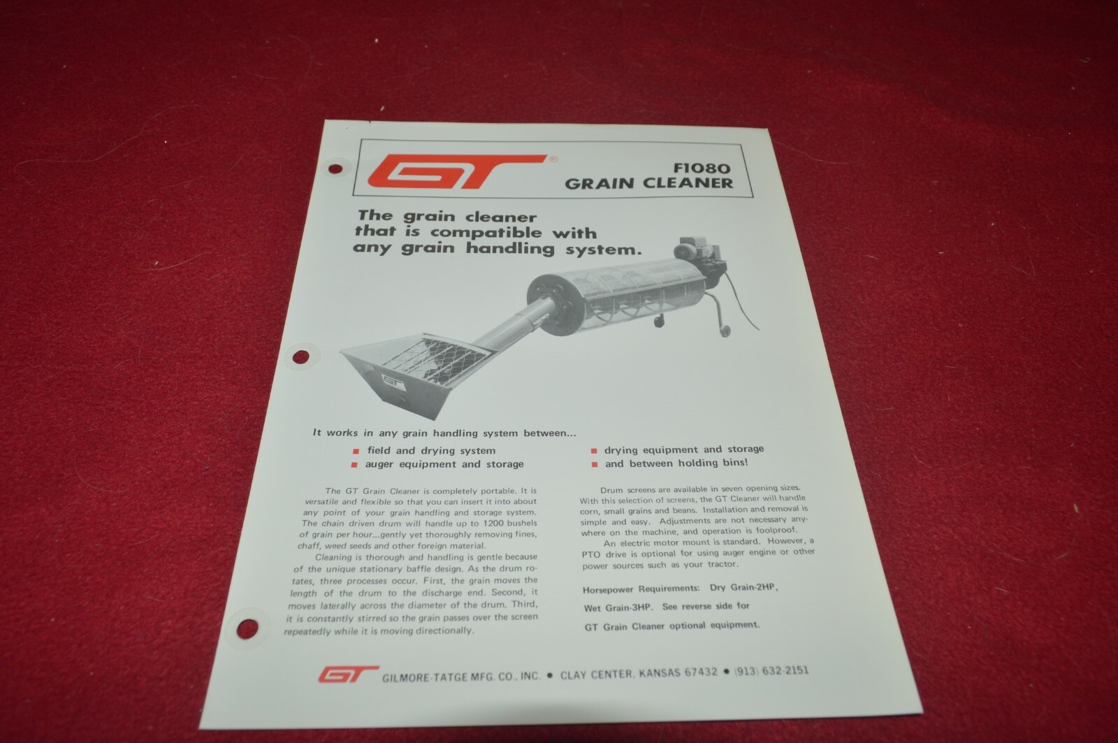 GT Gilmor & Tatge F1080 Grain Cleaners Brochure FCCA
