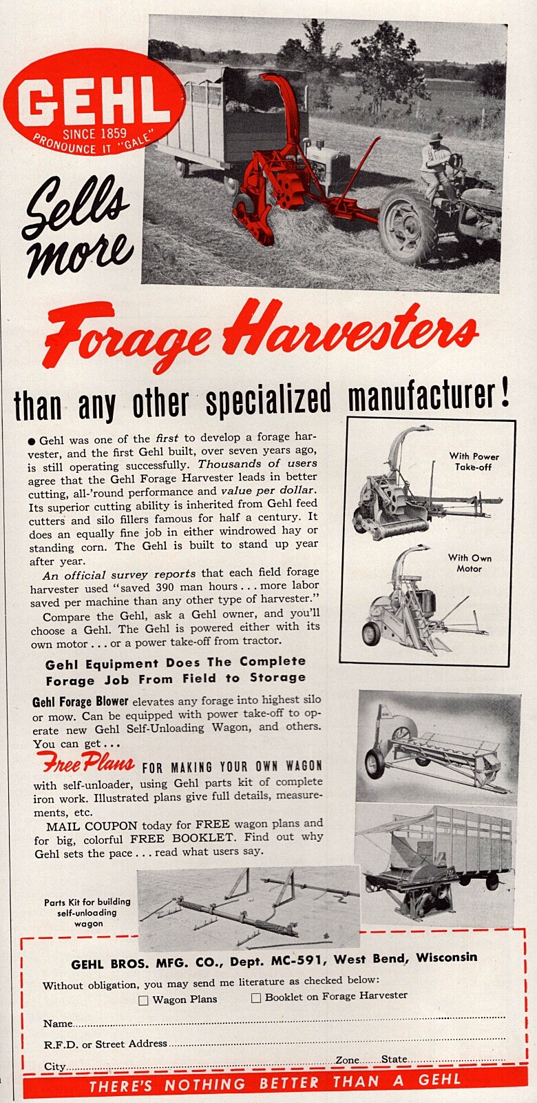 1950 Gehl Forage Harvester Tractor Implement Original Color Ad