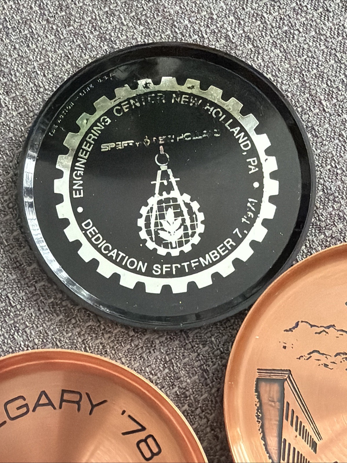 4 Vint. 1978 Sperry New Holland Copper Coasters Calgary, Alberta Fantasy Copperw