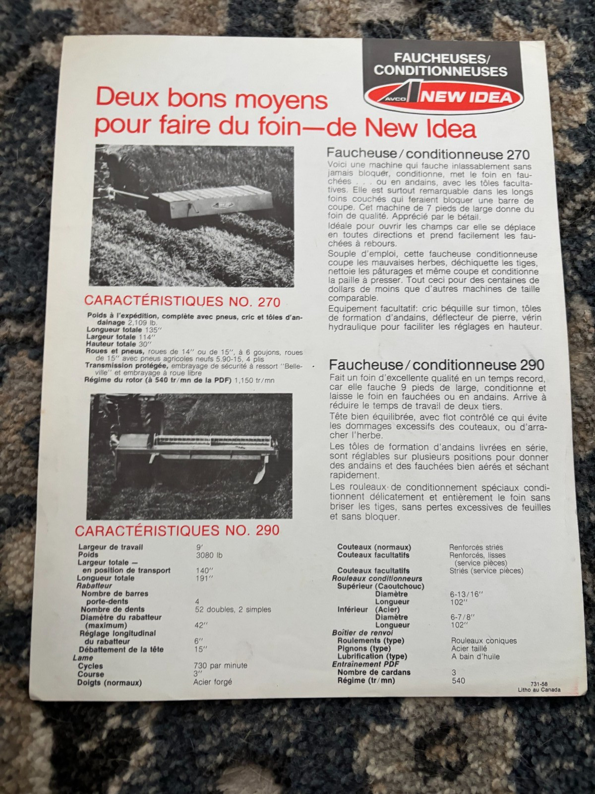 New Idea 270 290 Mower Conditioner Brochure In French AMIL26