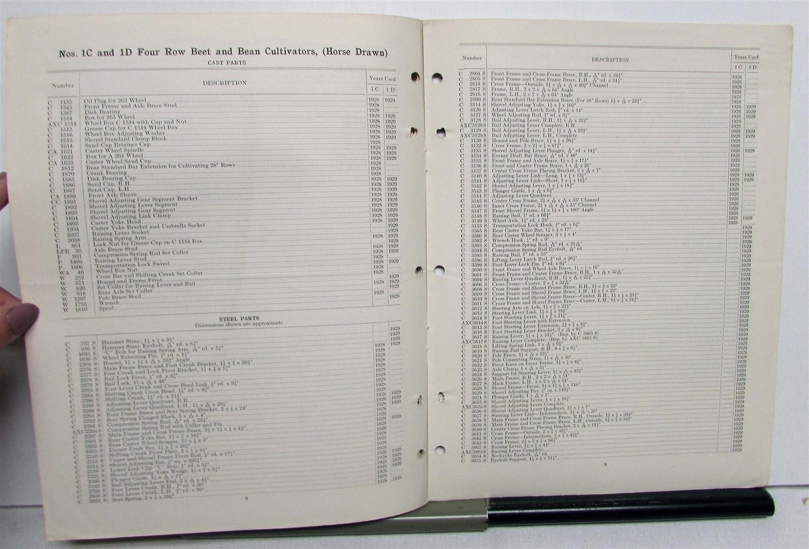 1910s Case Beet&Bean Cultivator Specs Farming Construction Parts List