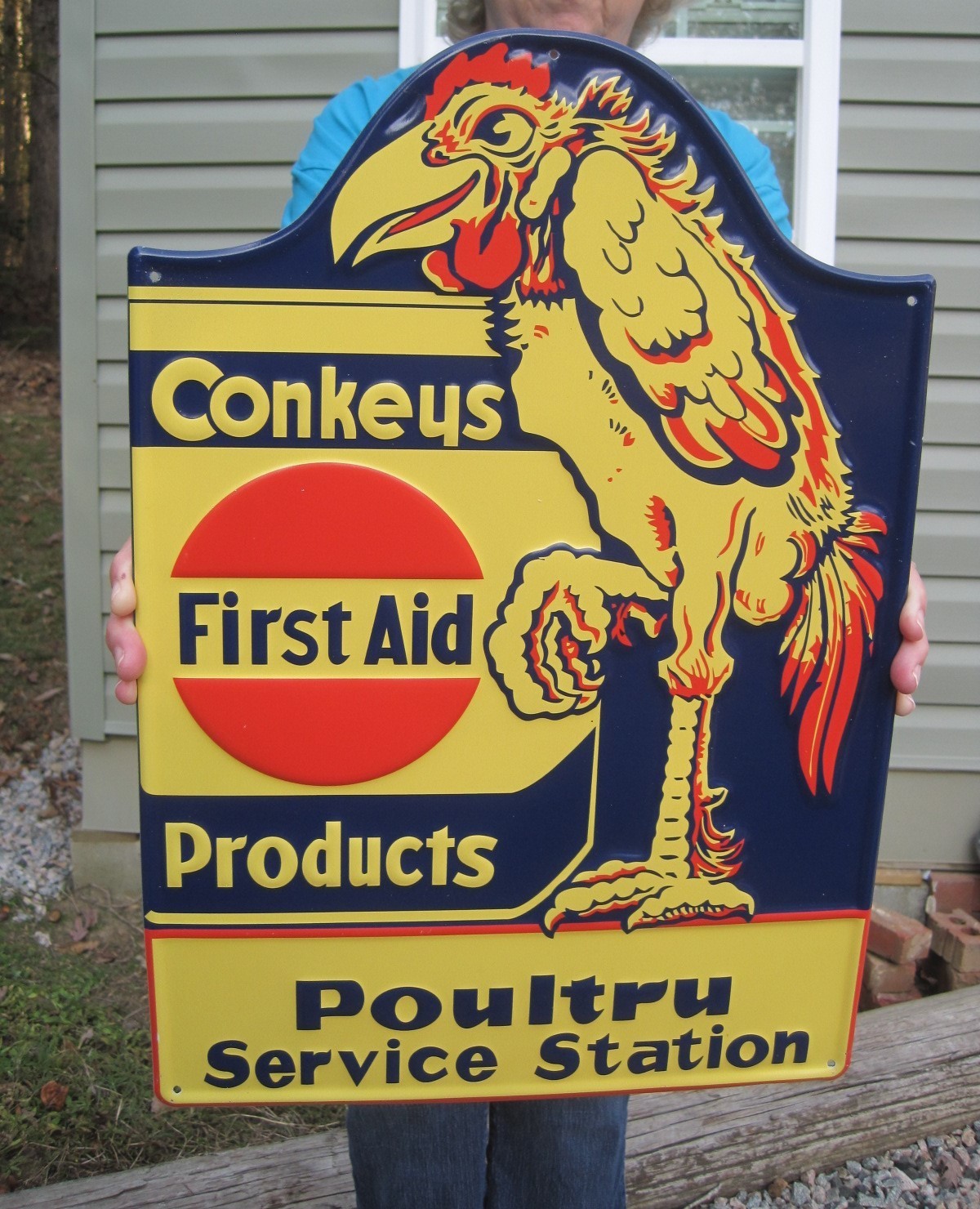 Conkeys First Aid Products Chicken Poultry Service Station Feed & Seed Farm Sign