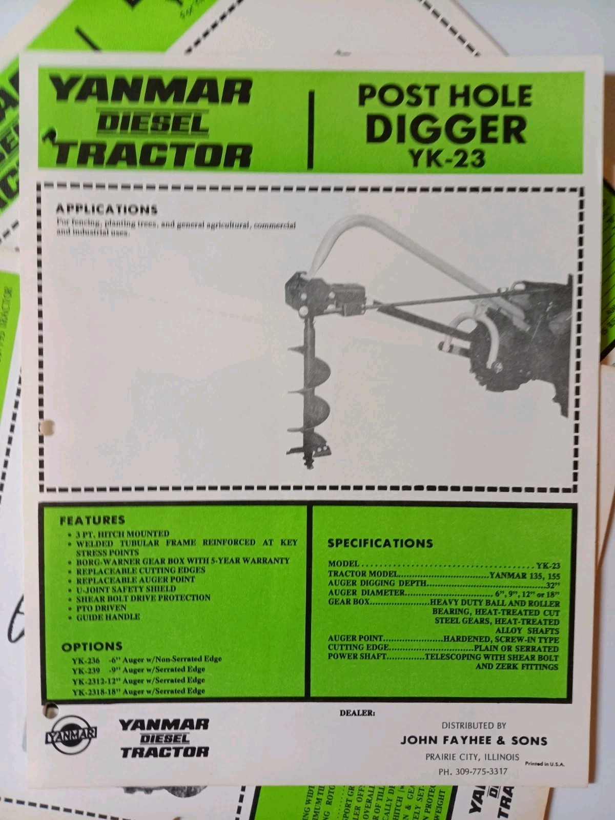 6 Yanmar Tractor Implements Spec Sales Sheet Flyer Farm Equipment Loader Tiller