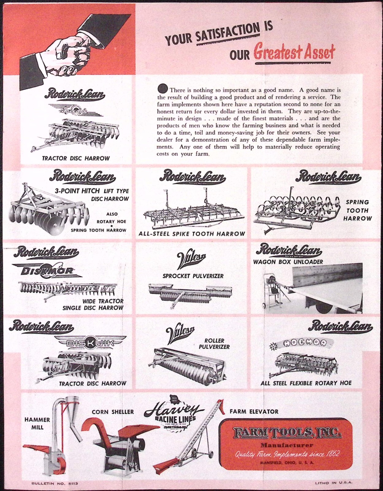 1954 Roderick Lean Hoemor Flexible Rotary Hoe Brochure Farm Tools Inc Mansfield