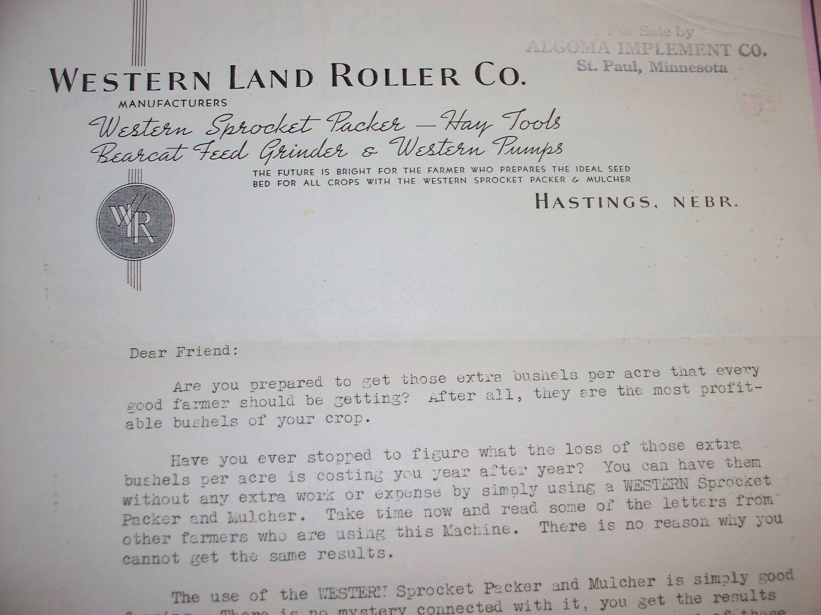 1930&rsquo;s Western Land Roller Company Brochure Bear-Cat Grinder Packer Mulcher