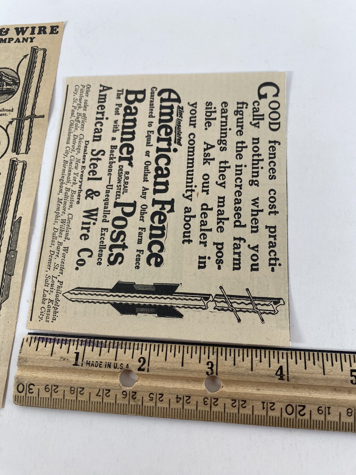 1927 American Fence Banner Posts Steel Wire Co Vintage Print Ads 20’s Railroad
