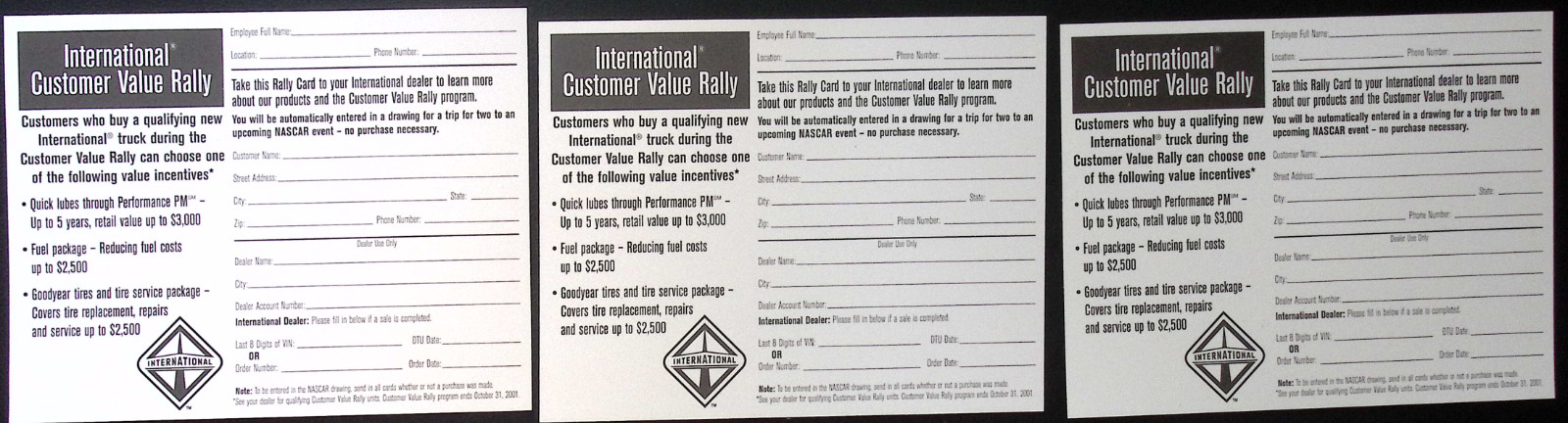 International Truck Customer Value Cards