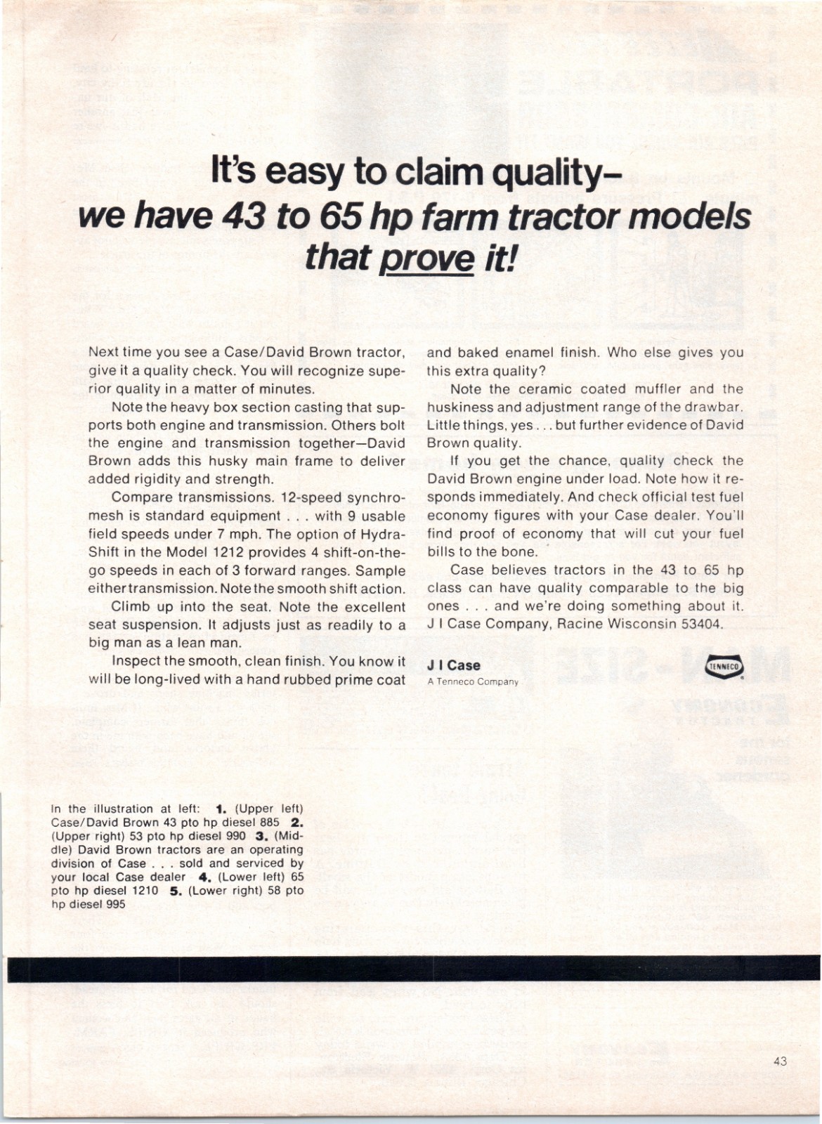 1974 Case David Brown 885 995 1210 Tractor Vintage 70&rsquo;s 2-Page Print Ad