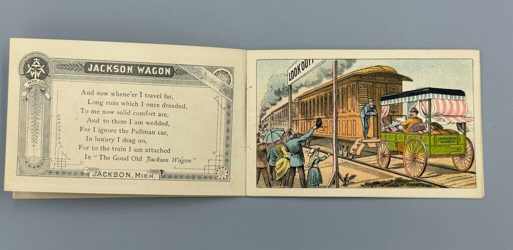 1880s Covered JACKSON WAGON Michigan ANGELS Farm Advertising Trade Card Book